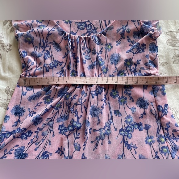 Y2K Double Mesh Sheer Pink Floral Printed Babydoll Top Medium Fairycore Feminine - Picture 6 of 7